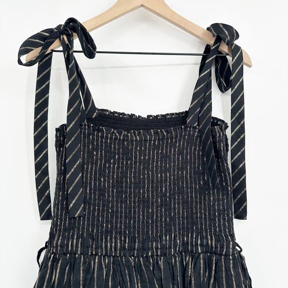 House of Harlow 1960 Corinne Shirred Smocked Mini Dress in‎ Black Gold Size M - Picture 5 of 11